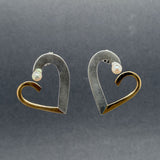 Estate SS 14 Cultured Pearl Heart Stud Earrings