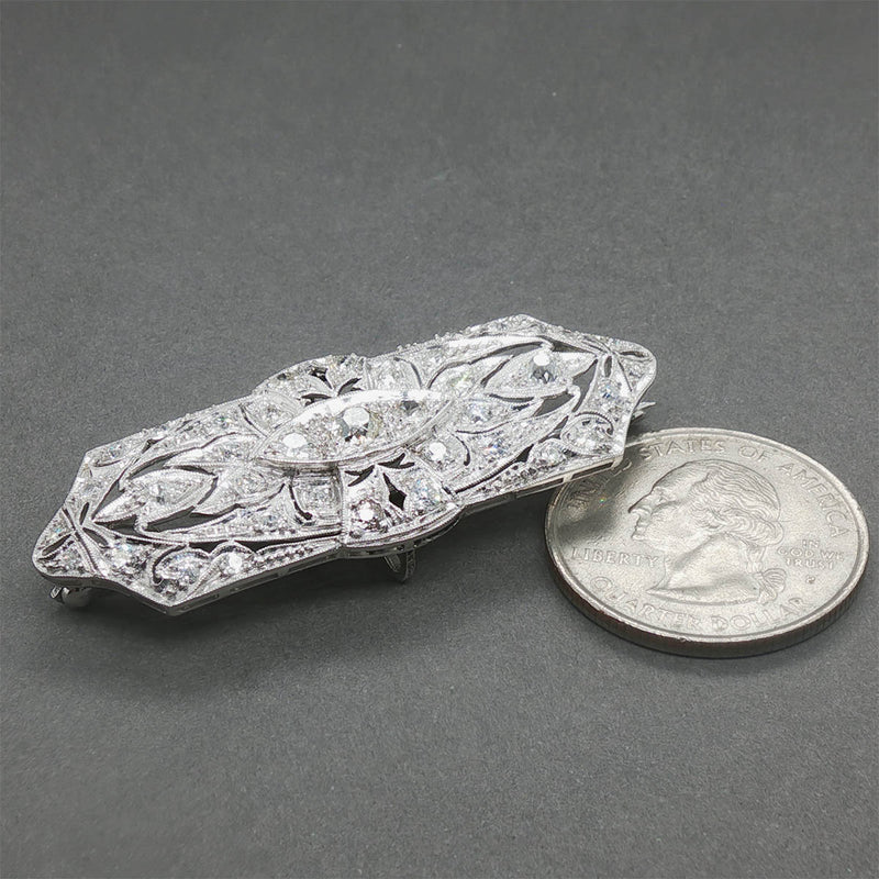 Estate Art Deco Platinum 1.36ctw H-K/SI1-2 Diamond Brooch
