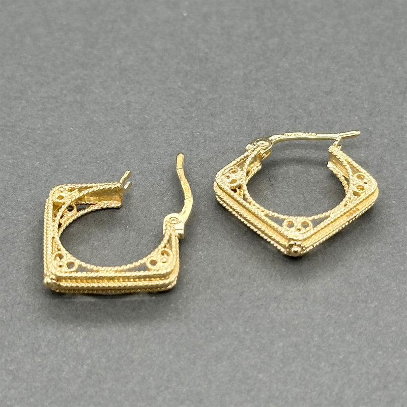 Estate 14K Y Gold Filigree Square Hoop Earrings