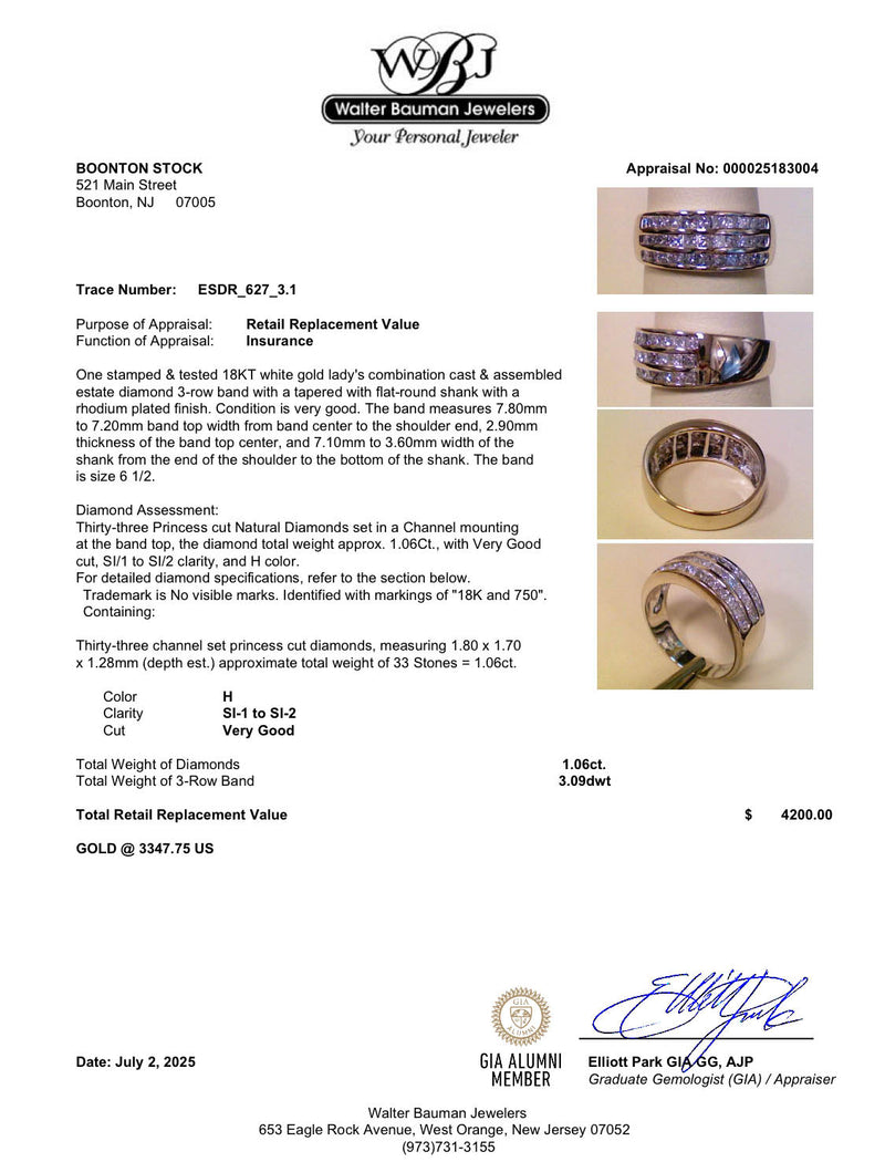 Estate 18K W Gold 1.06ctw Diamond Ring