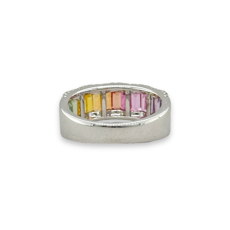 18K W Gold 2.26ctw Baguette Multicolor Sapphire 0.44ctw H/SI1 Diamond Ring - Walter Bauman Jewelers