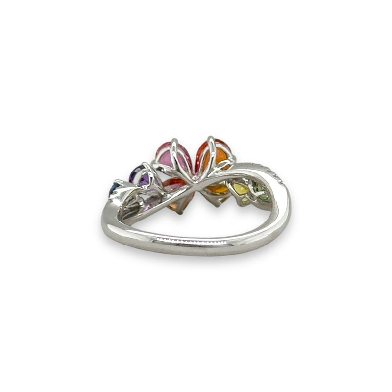 18K W Gold 2.43ctw Multicolor Sapphire 0.17ctw H/SI1 Flower Diamond Ring - Walter Bauman Jewelers