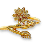 18K Y Gold 1.00ctw G - H/SI1 Diamond Flower Bangle Bracelet - Walter Bauman Jewelers