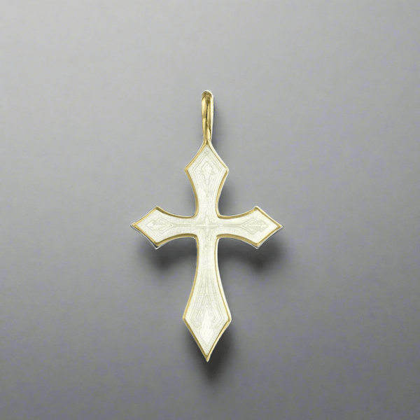 18K Y Gold White Enamel White Cross - Walter Bauman Jewelers