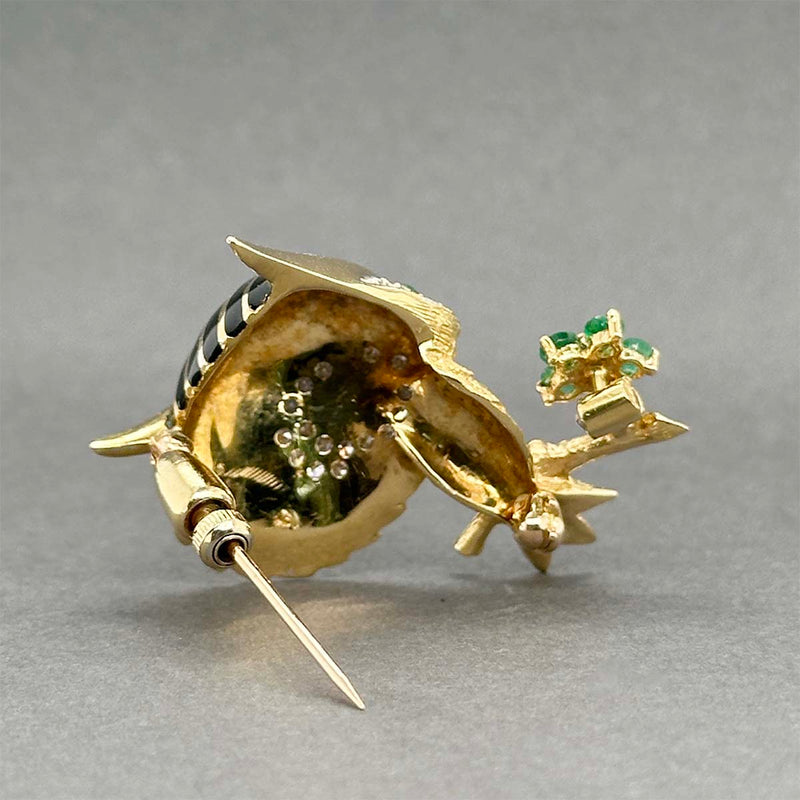 Estate 18K Y Gold 0.35ctw Emerald & 0.36ctw Diamond Owl Pin