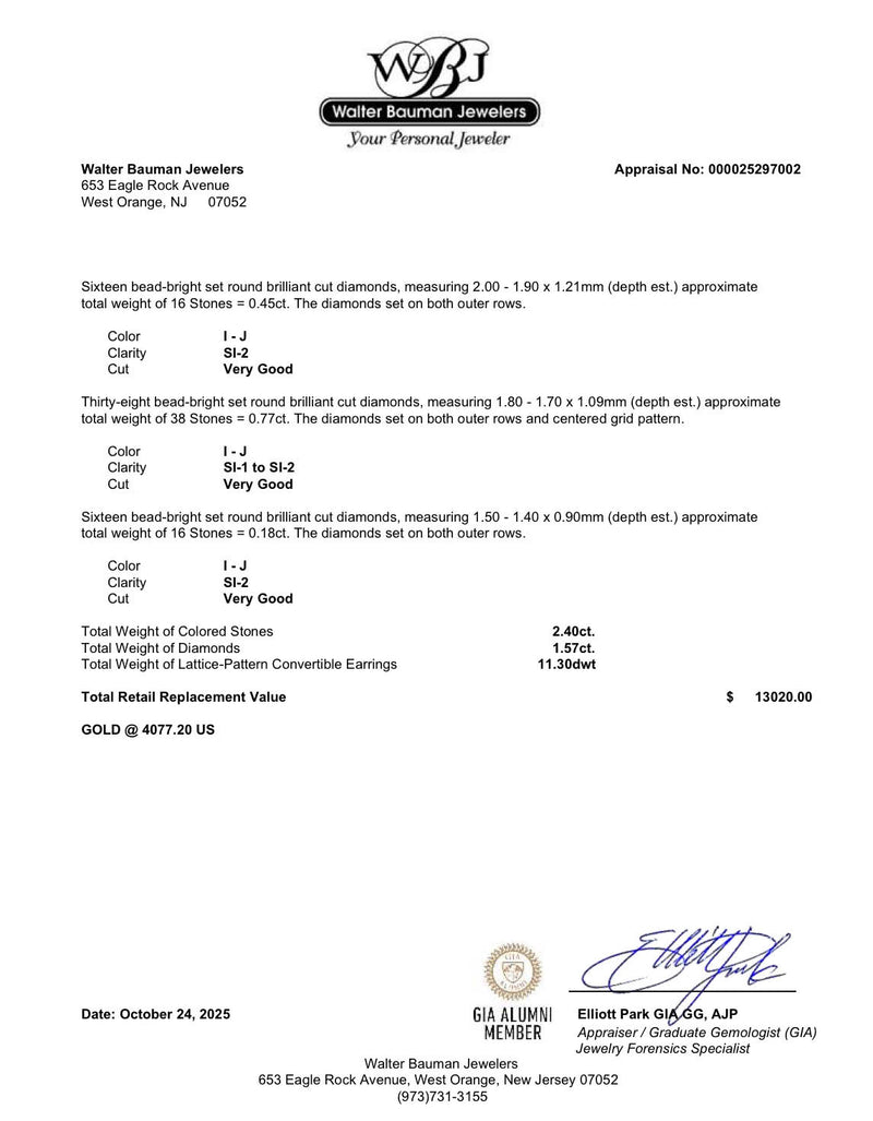 Estate 18K W Gold 2.40ctw Garnet & 1.57ctw Diamond Earrings