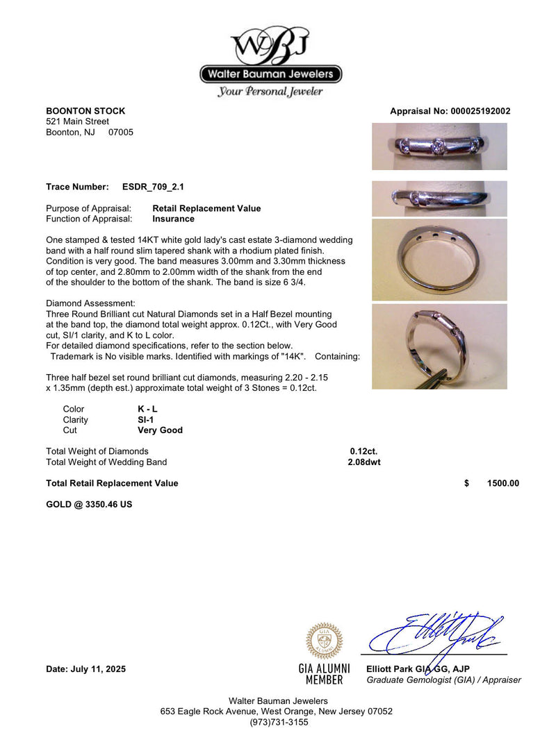 Estate 14K W Gold 0.12ctw Diamond Ring