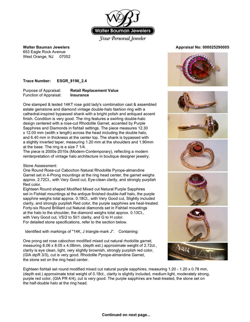 Estate 14K R Gold 3.03ctw Garnet & Sapphire & 0.13ctw Diamond Ring