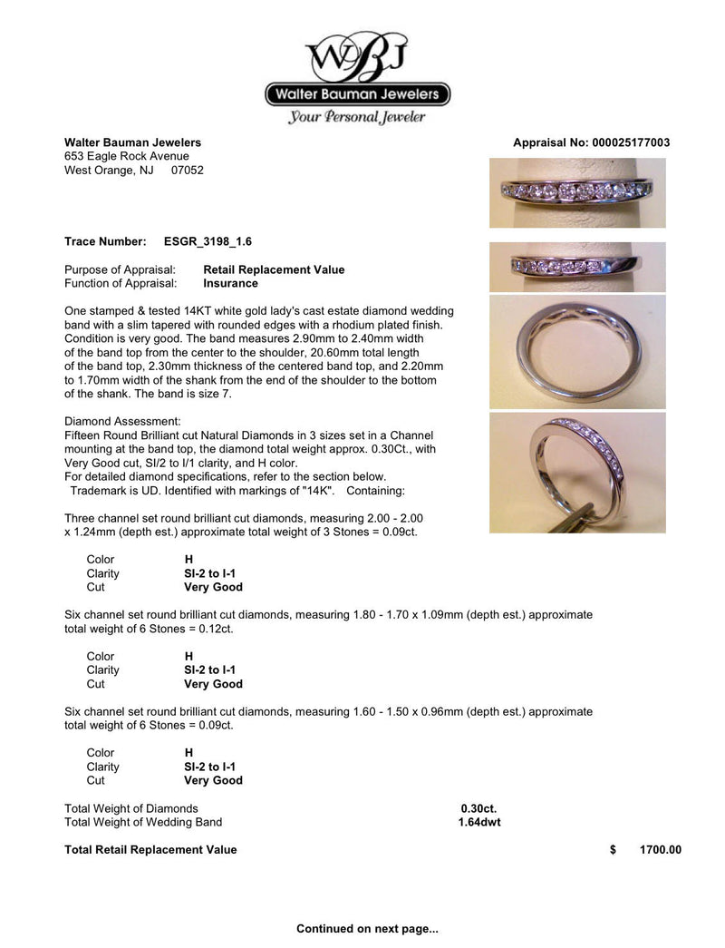 Estate 14K W Gold 0.30ctw Diamond Anniversary Ring