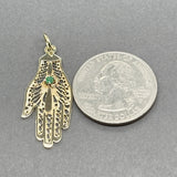 Estate 14K Y Gold 0.03ct Emerald Hamsa Pendant
