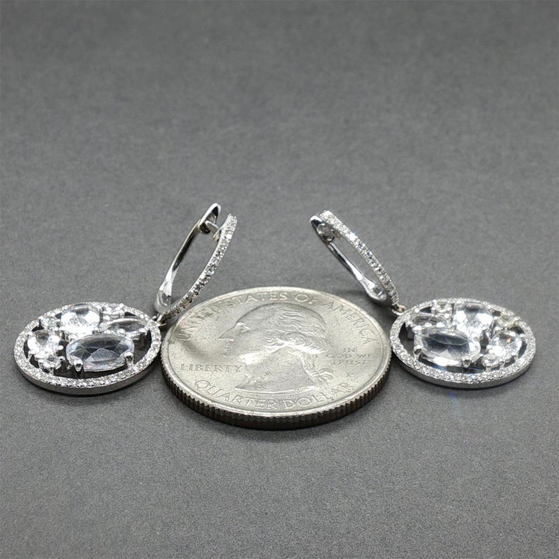 Estate 14K W Gold 3.24ctw Quartz, Sapphire & Diamond Dangle Earrings