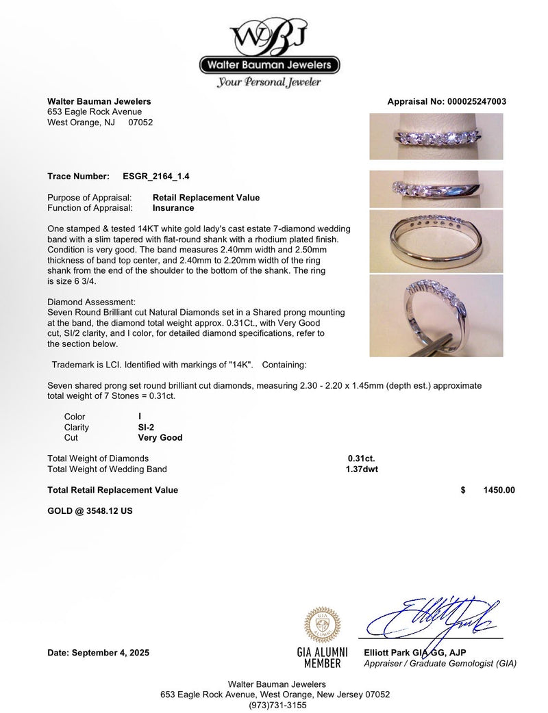 Estate 14K W Gold 0.31ctw Diamond Anniversary Ring