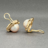Estate 14K Y Gold Mabe Pearl Clip On Button Earrings