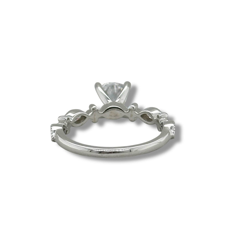 14K W Gold 0.32ctw G/SI1 Marquise Shape Side Diamonds Engagement Ring Mounting