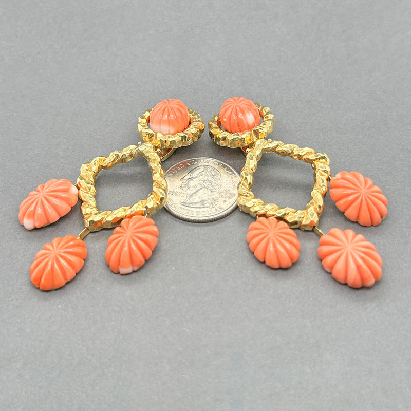 Estate Robert Wander 18K Y Gold 58.12ctw Pink Coral Dangle Earrings