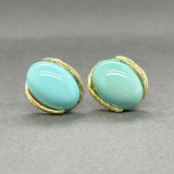 Estate 18K Y Gold Turquoise Feather Earrings