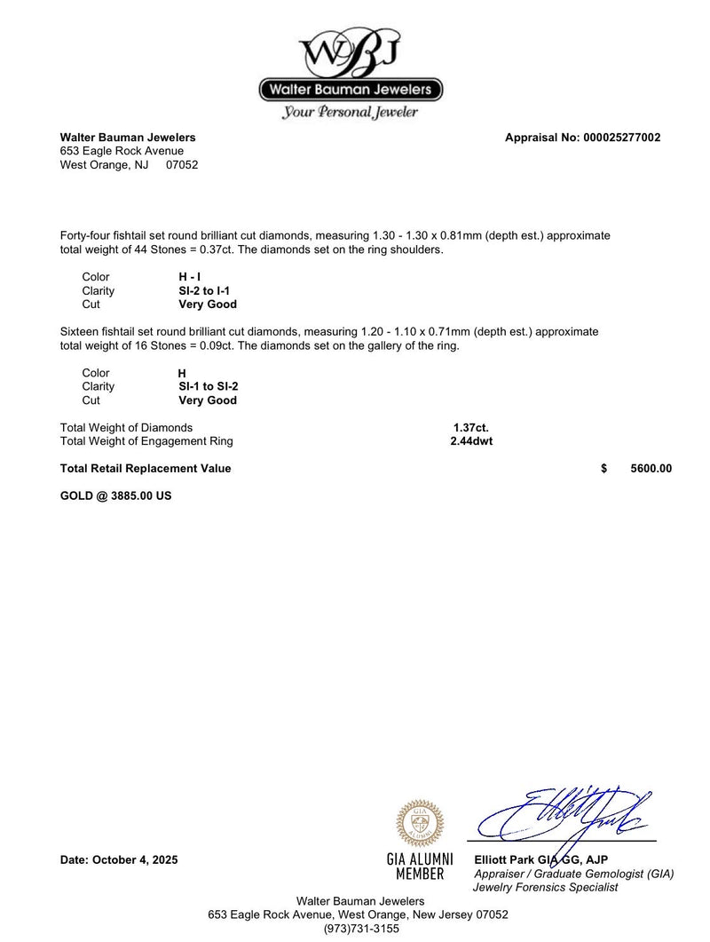 Estate 14K W Gold 1.37ctw Diamond Eng. Ring