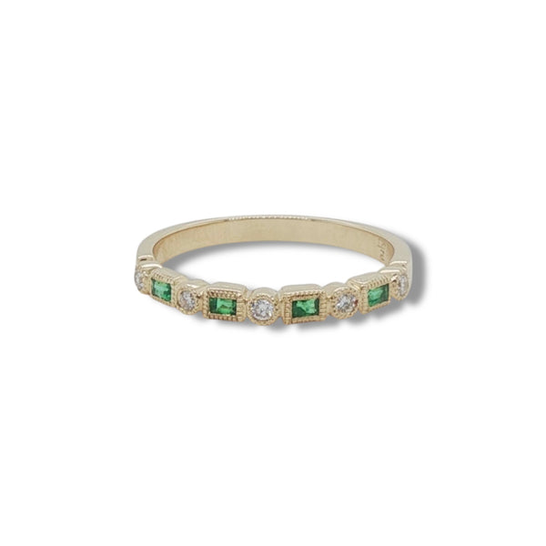 14K Y Gold 0.12ctw Emerald 0.08ctw G/SI1 Milgrain Diamond Band