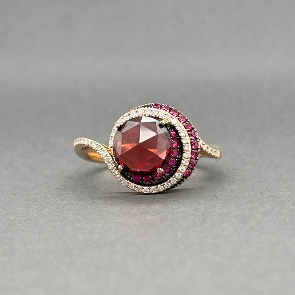 Estate 14K R Gold 3.03ctw Garnet & Sapphire & 0.13ctw Diamond Ring