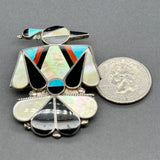 Estate Zuni SS Onyx, Mother of Pearl, Turquoise, Coral Bird Pin/Pendant