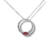 14K W Gold 0.28ctw G/SI1 Diamonds and 0.35ctw Ruby Circle Pendant