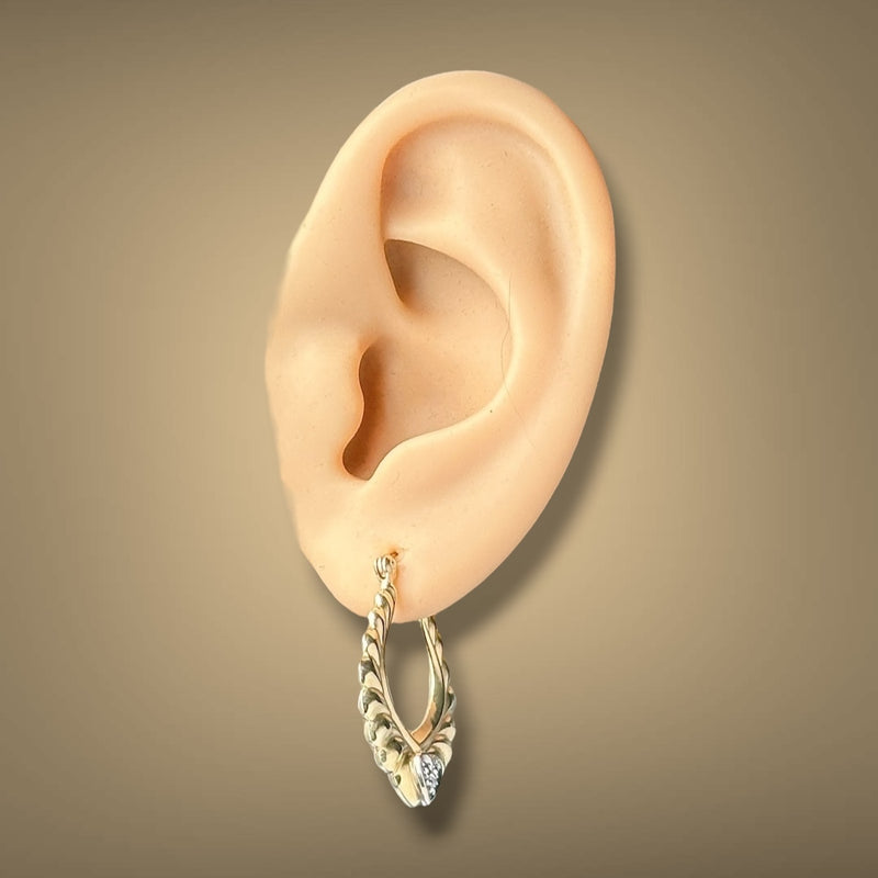 Estate 14K TT Gold 0.02ctw Diamond Heart Hoop Earrings