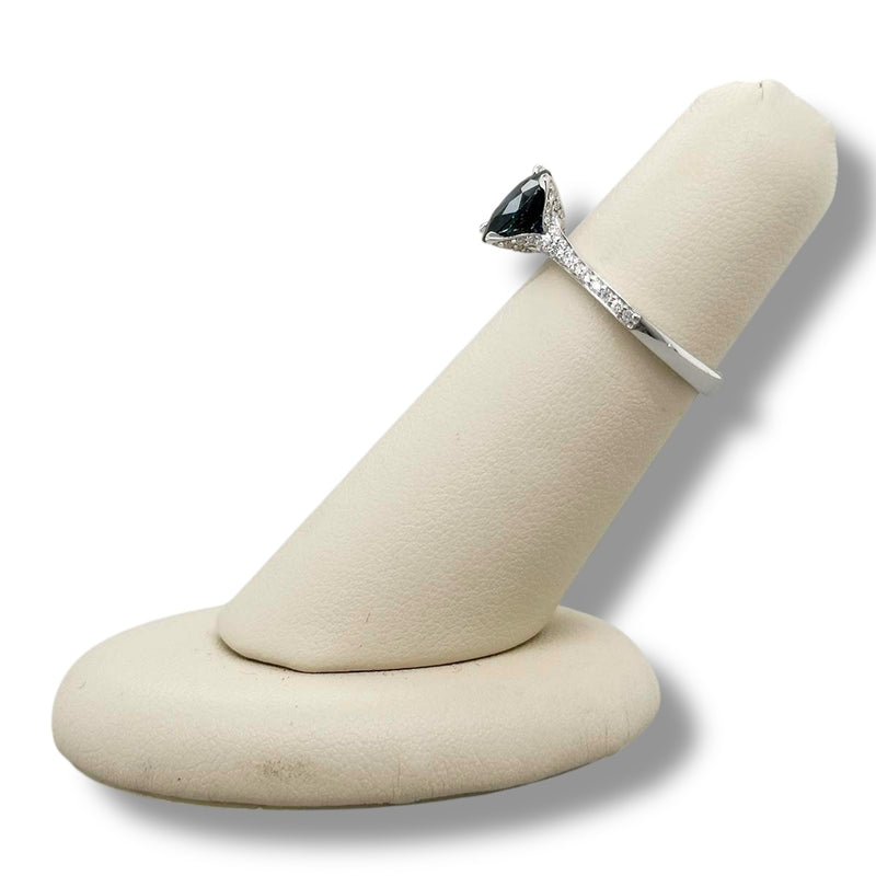 18K W Gold 1.38ct Oval Sapphire and 0.19ct H/SI1 Diamond Ring