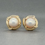 Estate 14K Y Gold Mabe Pearl Clip On Button Earrings