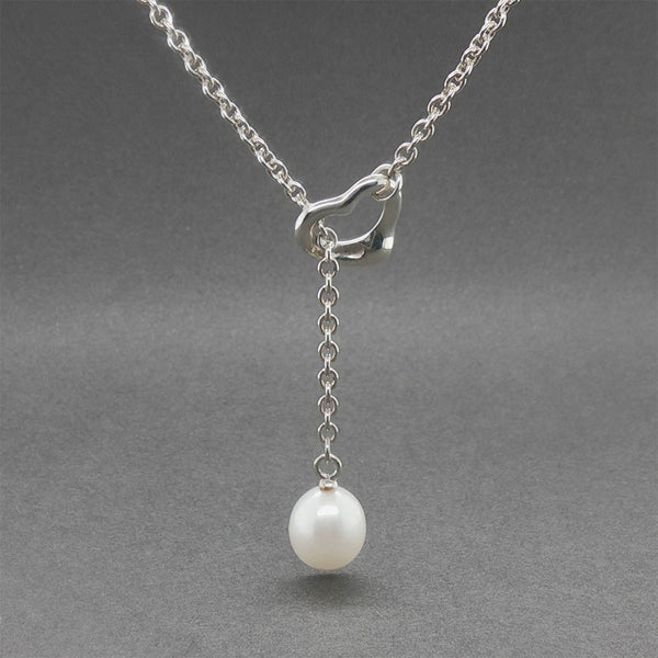 Estate Tiffany & Co. SS Peretti Open Heart Pearl Lariat Necklace
