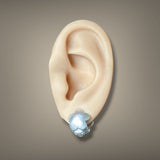 Estate 14K W Gold Flower Huggie Earrings