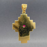 Estate 18K Y Gold Enamel & Ruby Cross Pendant