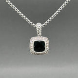Estate David Yurman SS 1.88ct Onyx & .0.18ctw Diamond Petite Albion Pendant