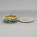 Estate 18K Y Gold Blue & Green Enamel Ring