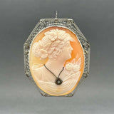 Estate 10K W Gold Shell & Diamond Cameo Pin/Pendant