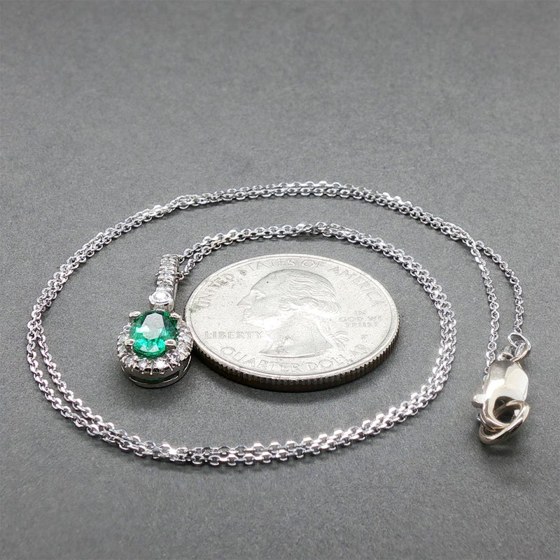 Estate 14K W Gold 0.66ct Emerald & 0.24ctw Diamond Pendant