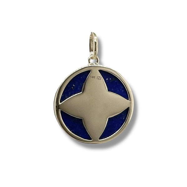 14K Y Gold Round Lapis Pendant with Star of David