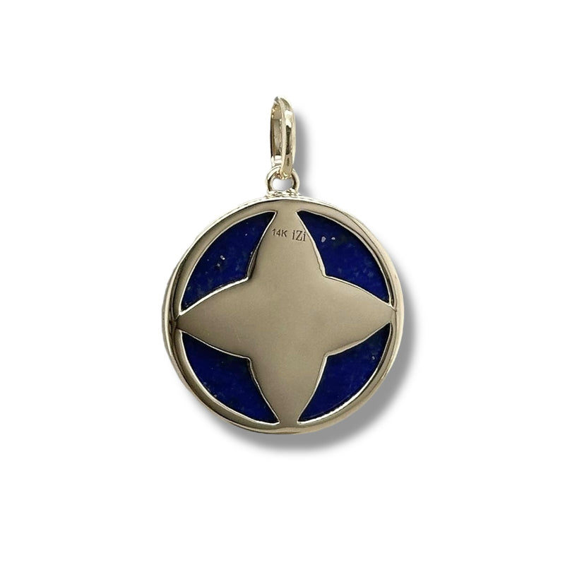 14K Y Gold Round Lapis Pendant with Star of David