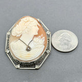 Estate 10K W Gold Shell & Diamond Cameo Pin/Pendant