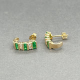 Estate 14K Y Gold 0.36ctw Emerald & 0.19ctw Diamond J Hoop Earrings