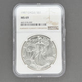 Estate 0.999 Fine Silver 1987 American Silver Eagle NGC MS 69 e