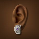 Estate Judith Ripka SS Amethyst & CZ Hoop Earrings