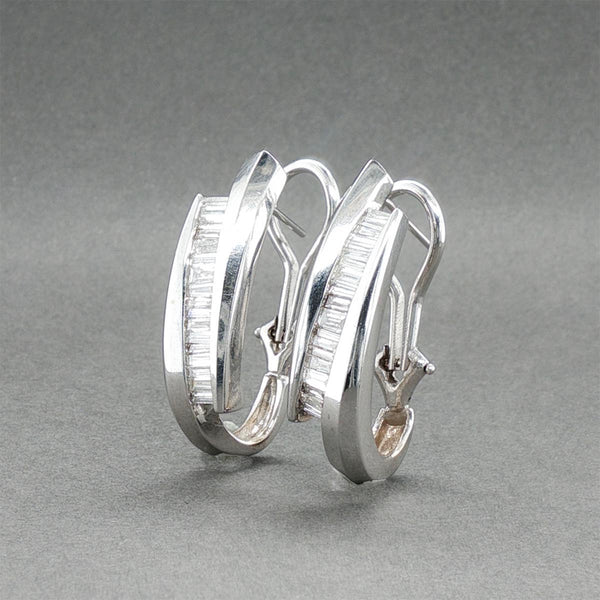 Estate 14K W Gold 0.84ctw Diamond J Hoop Earrings