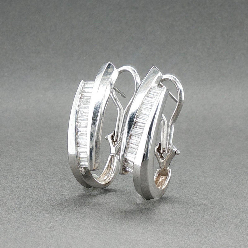 Estate 14K W Gold 0.84ctw Diamond J Hoop Earrings