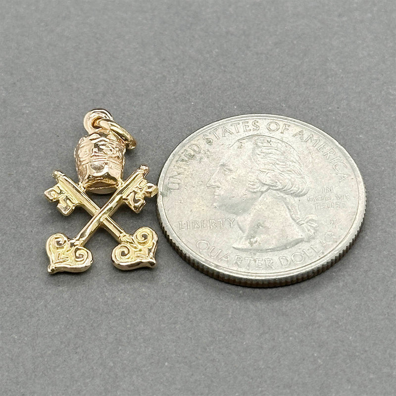 Estate 18K Y Gold Vatican Keys & Papal Tiara Pendant