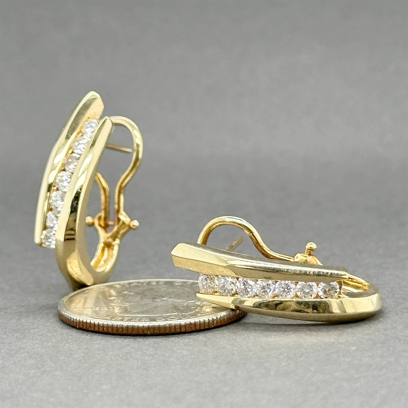 Estate 14K Y Gold 1.10ctw Diamond J Hoop Earrings