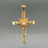 Estate 18K Y Gold Pearl 64.6mm Cross Pendant
