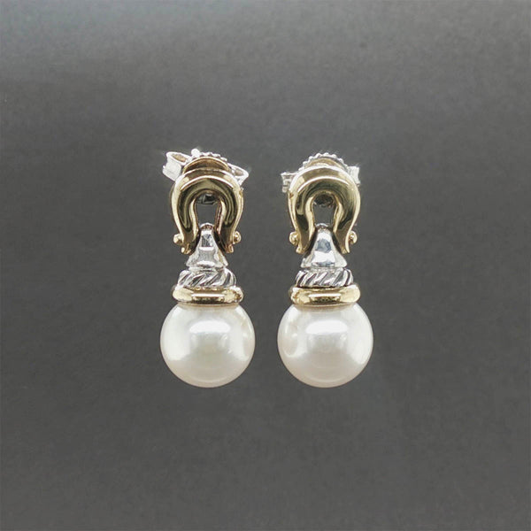 Estate David Yurman SS 18 Pearl Drop Earrings