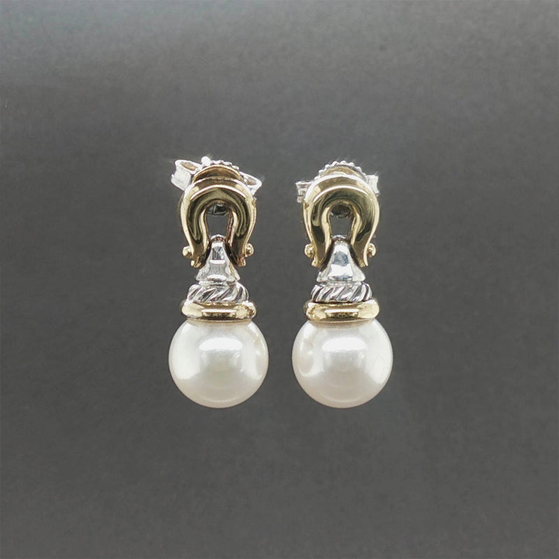 Estate David Yurman SS 18 Pearl Drop Earrings
