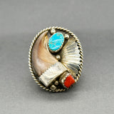 Estate SS Bear Claw, Coral, & Turquoise Ring