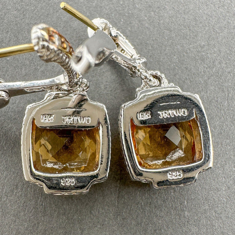 Estate Judith Ripka SS 4.30ctw Citrine & 0.09ctw G/SI1-2 Diamond Earrings